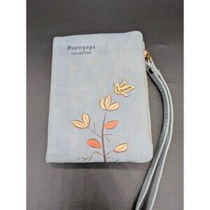 Prettyzys Blue Floral Folding Wristlet Wallet 4 Card Slots ID Slot Zip Coin